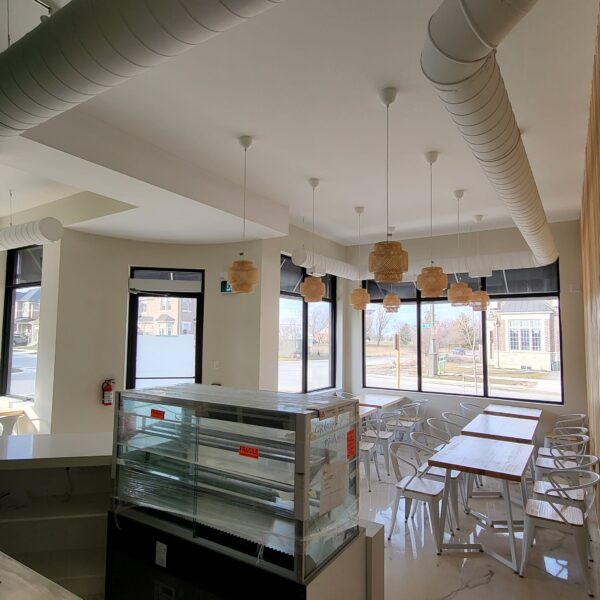 Completed commercial cafe interior built with permits
